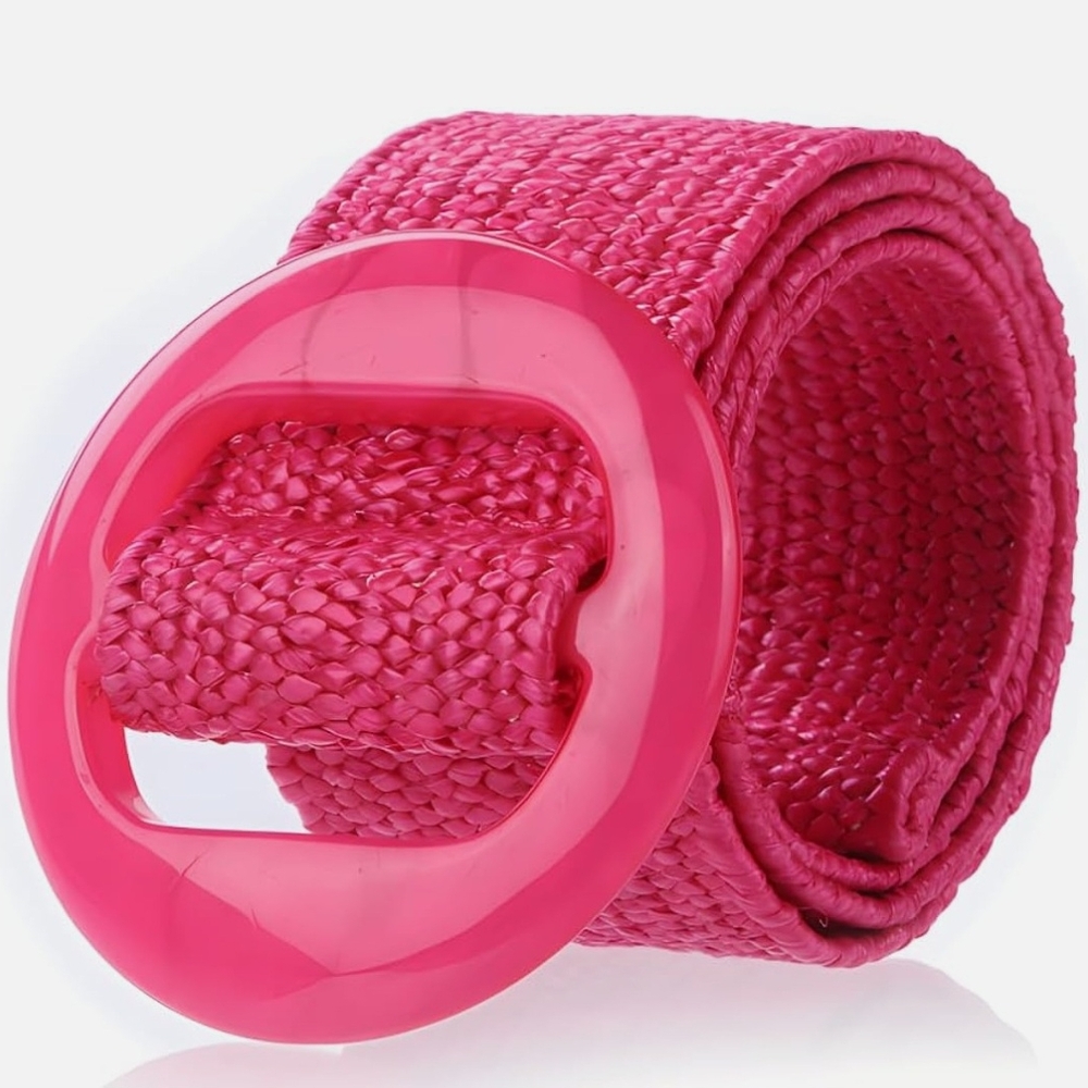 💥 3/$20 Promo - Pink Straw Braided Belt with Resin Buckle